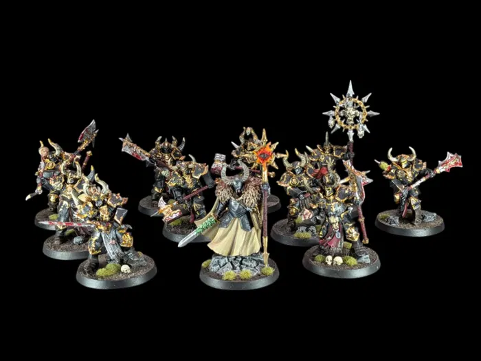 Regiment elus du chaos et sorcier du chaos, figurine Slaves to Darkness (Age of Sigmar), peinte à Marseille par Pint of Paint